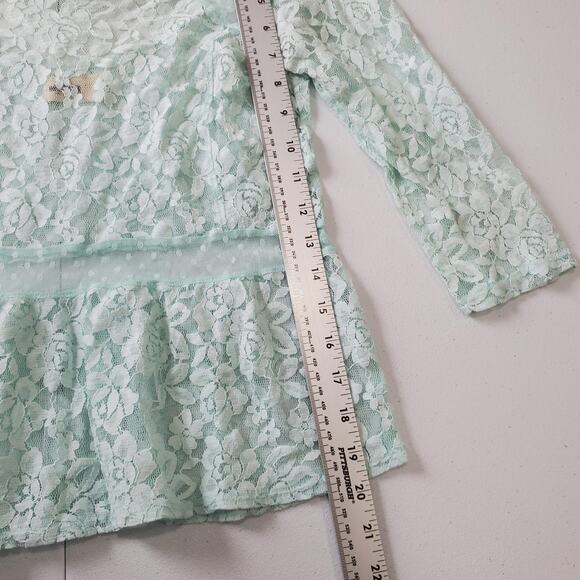 Y2K Hollister Shirt Babydoll Womens XS Green Lace Peplum 3/4 Sleeve Scoop Sheer - Picture 5 of 7